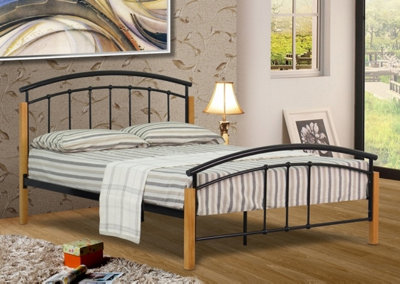 Comfy Living 4ft Rubberwood Metal Bed Frame in Silver