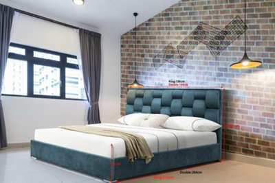 Comfy Living 4ft6 Auckland Plush Velvet Fabric Bed Frame Blue