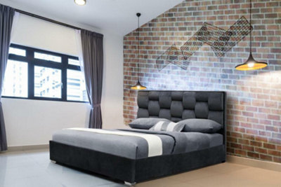 Comfy Living 4ft6 Auckland Plush Velvet Fabric Bed Frame Grey