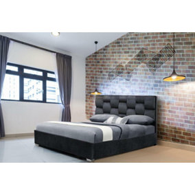 Comfy Living 4ft6 Auckland Plush Velvet Fabric Bed Frame Grey