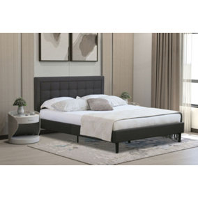 Comfy Living 4ft6 Buttoned Headboard Dark Grey Fabric Bed Frame
