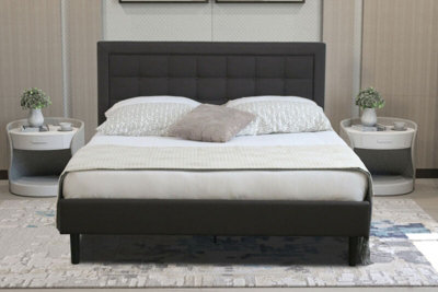 Comfy Living 4ft6 Buttoned Headboard Dark Grey Fabric Bed Frame