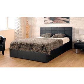 Comfy Living 4ft6 Chanel Faux Leather Ottoman Storage Bed Black