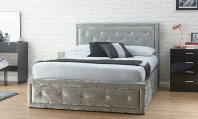 Comfy Living 4ft6 Colarado Crushed Velvet Ottoman Bed in Silver