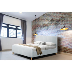 Comfy Living 4ft6 Jakarta Linen Fabric Bed Frame in Duck Egg Blue