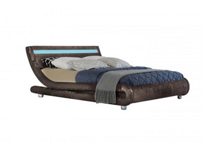 Comfy Living 4ft6 Mallorca LED Crushed Velvet Bed Frame Brown