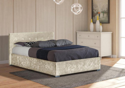 Comfy Living 4ft6 Nicole Crushed Velvet Ottoman Storage Bed Cream