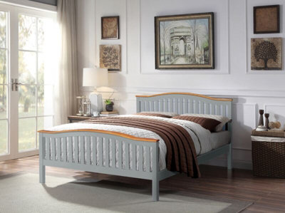 Comfy Living 4ft6 Solid Wooden Curved Bed Frame in Grey