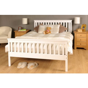 Comfy Living 4ft6 White Wooden Bed Frame