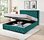 Comfy Living 4ft6 Winged Plush Velvet Ottoman Gas Lift Storage Bed In Green