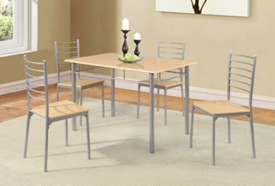 Comfy Living 5 Piece Beech Effect Wooden Dining Set Metal Kitchen Furniture