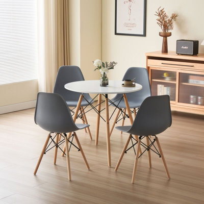 Comfy Living 5 Piece Dining Set With Round White Wooden Top And 4 Grey Chairs With Metal Detailing