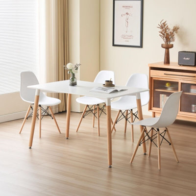 Comfy Living 5 Piece Dining Set With White Wooden Top And 4 White Chairs With Metal Detailing