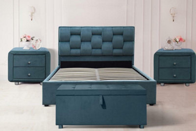Comfy Living 5ft Auckland Plush Velvet Fabric Bed Frame Blue