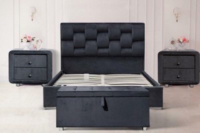 Comfy Living 5ft Auckland Plush Velvet Fabric Bed Frame Grey