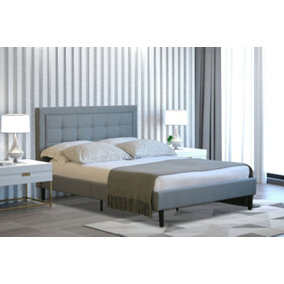 Comfy Living 5ft Buttoned Headboard Light Grey Fabric Bed Frame