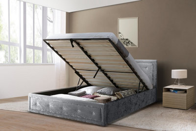 Comfy Living 5ft Colarado Crushed Velvet Ottoman Bed Frame In Silver