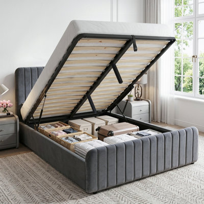 Comfy Living 5ft Dark Grey Brushed Velvet Gas Lift Ottoman Bedframe