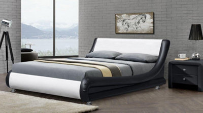 Black and white store leather bed frame