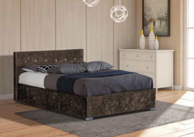 Comfy Living 5ft Nicole Crushed Velvet Ottoman Storage Bed Brown