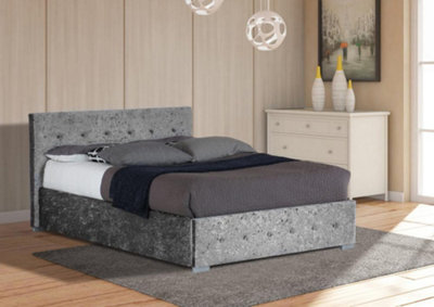 Comfy Living 5ft Nicole Crushed Velvet Ottoman Storage Bed Silver