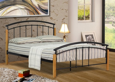 Comfy Living 5ft Rubberwood Metal Bed Frame in Black