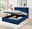 Comfy Living 5ft Winged Plush Velvet Ottoman Gas Lift Storage Bed In Blue