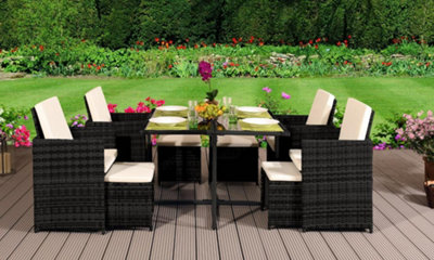 Comfy Living 9 Piece Cube Rattan Dining Set Black DIY at B Q