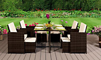 Comfy Living  9 Piece Cube Rattan Dining Set Chocolate with cover