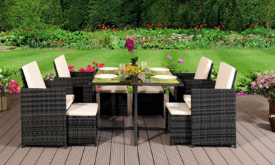 Comfy Living  9 Piece Cube Rattan Dining Set Dark Grey with cover