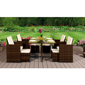 Comfy Living  9 Piece Cube Rattan Dining Set Gold with cover