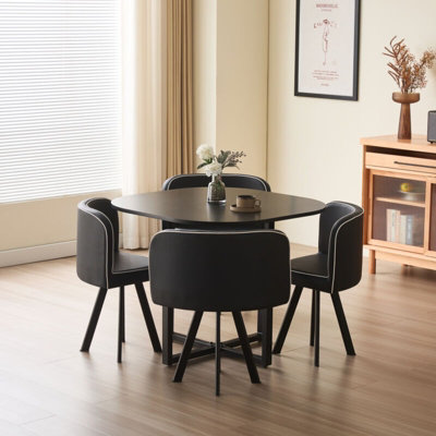 Comfy Living Black 90cm Square Dining Table Set with 4 Black Chairs
