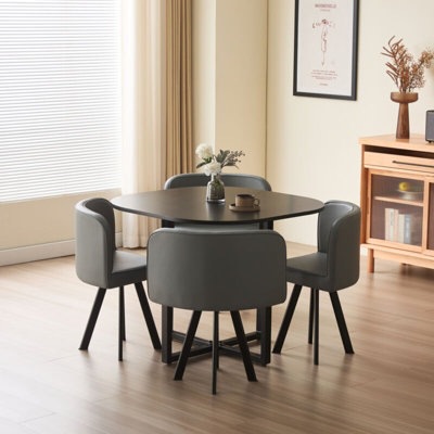 Comfy Living Black 90cm Square Dining Table Set with 4 Grey Chairs