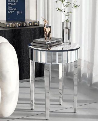 Comfy Living Circular Mirrored Side Table Chrome Finish