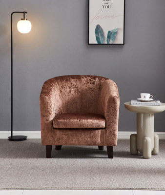 Comfy Living Crush Velvet Tub Chair In Brown
