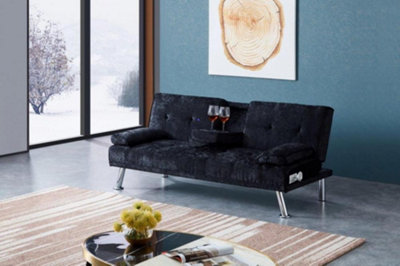 Comfy Living Crushed Velvet Bluetooth Sofa Bed in Black