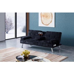 Comfy Living Crushed Velvet Bluetooth Sofa Bed in Black