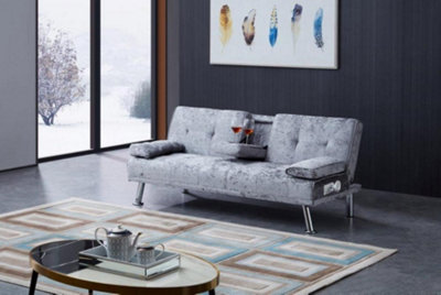 Comfy Living Crushed Velvet Bluetooth Sofa Bed in Steel