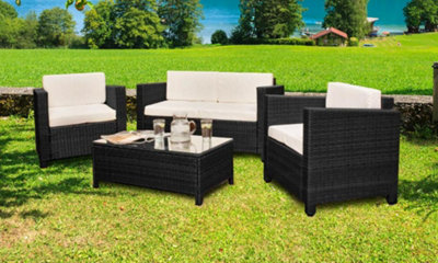 Comfy Living Deluxe 4 Piece Rattan Garden Set In Black With Cover