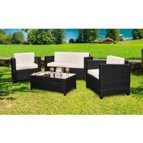 Comfy Living Deluxe 4 Piece Rattan Garden Set In Black With Cover