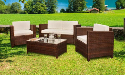 Comfy Living Deluxe 4 Piece Rattan Garden Set in Brown