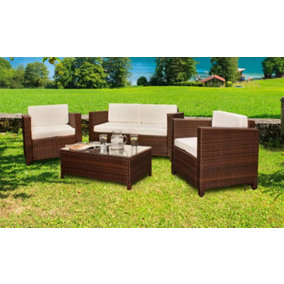 Comfy Living Deluxe 4 Piece Rattan Garden Set With Cover Option in Brown