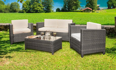 Comfy Living Deluxe 4 Piece Rattan Garden Set With Cover Option in Grey