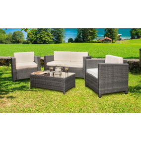 Comfy Living Deluxe 4 Piece Rattan Garden Set With Cover Option in Grey