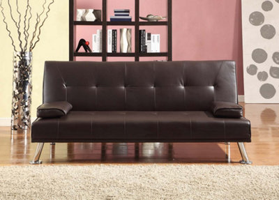 Comfy Living Faux Leather Naples Sofa Bed in Chocolate