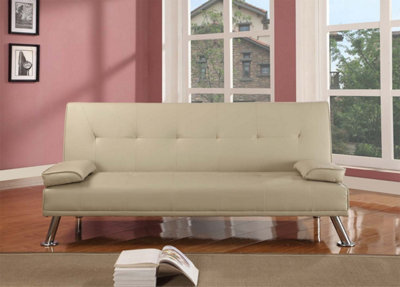 Comfy Living Faux Leather Naples Sofa Bed in Cream