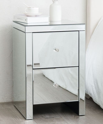 Comfy Living Large 2 Drawer Mirrored Bedside Table with Crystal Handles