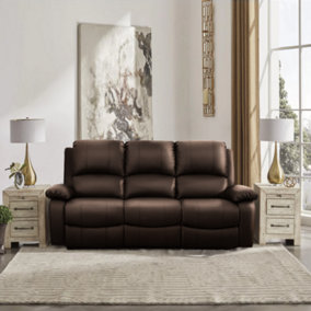 Comfy Living Luxury Reclining Leather Sofa In Brown 3 Piece