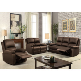 Comfy Living Luxury Reclining Leather Sofa Set In Brown - 3 Piece, 2 Piece