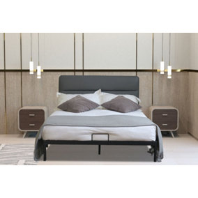 Comfy Living Metal Bedframe 4ft6 Double with Grey Faux Leather Headboard